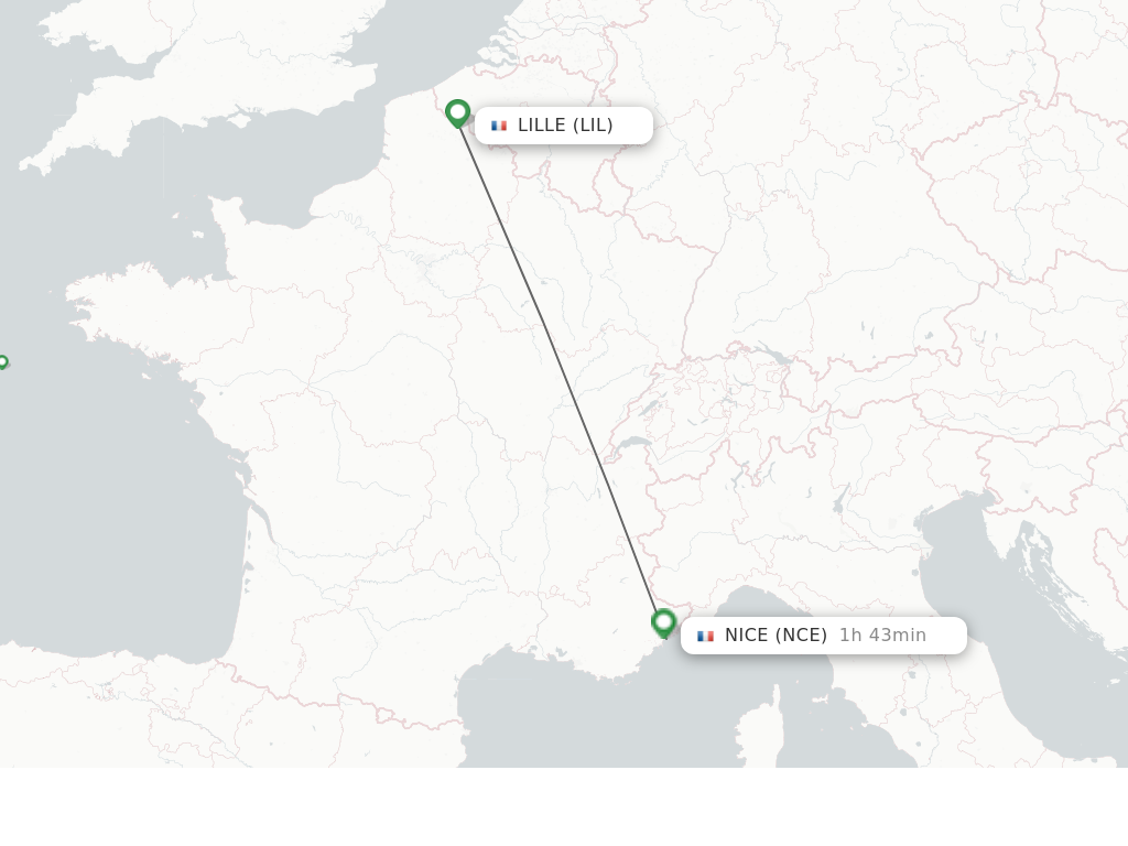 Flights from Lille to Nice route map