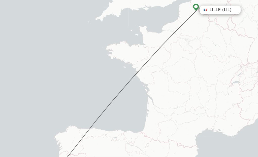 Flights from Lille to Porto route map