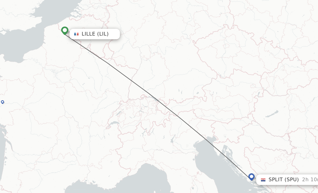 Flights from Lille to Split route map