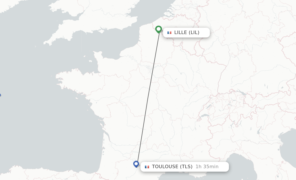 Flights from Lille to Toulouse route map