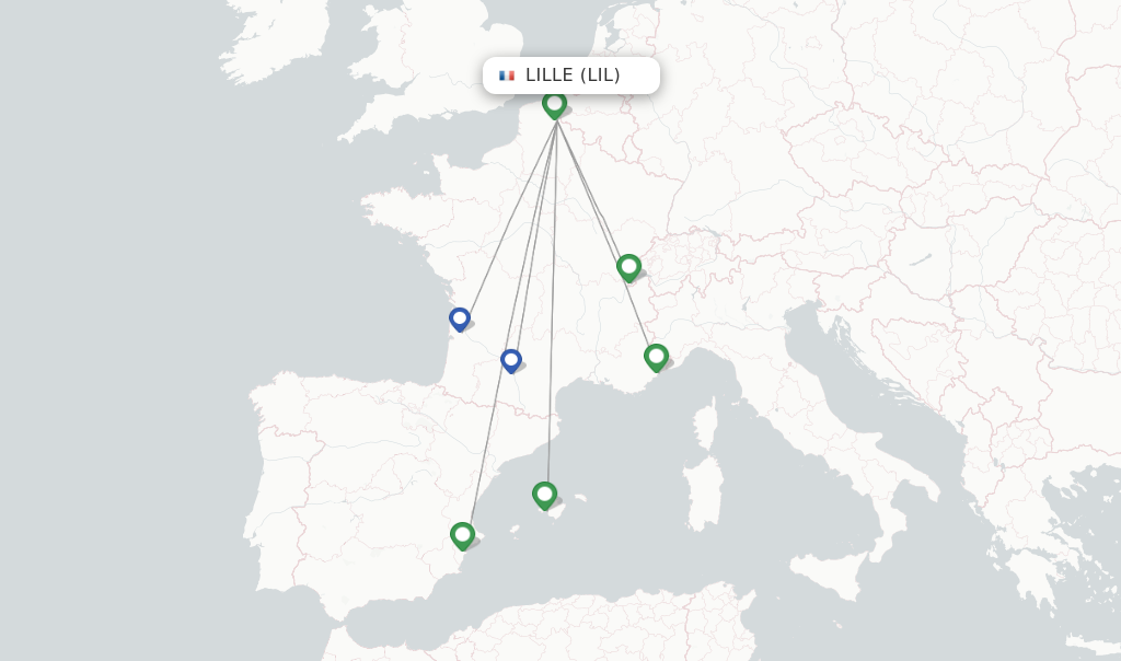 Route map with flights from Lille with easyJet