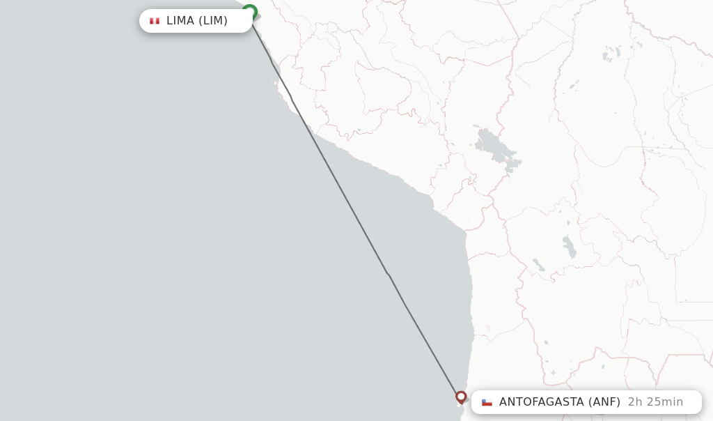Flights from Lima to Antofagasta route map