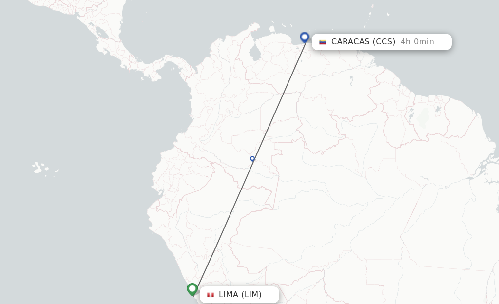 Flights from Lima to Caracas route map
