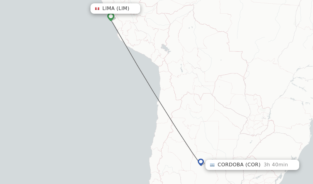 Flights from Lima to Cordoba route map