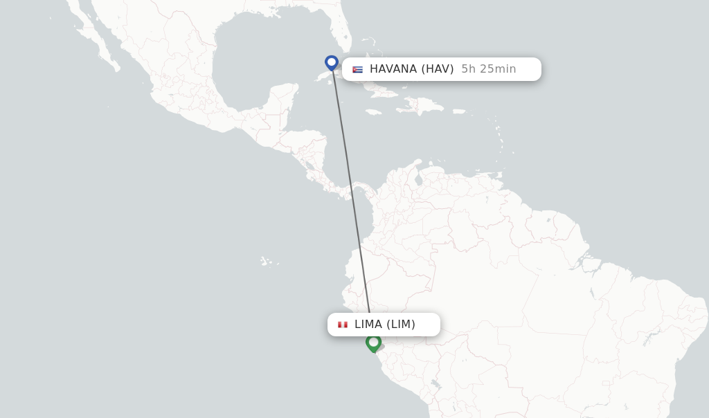 Flights from Lima to Havana route map