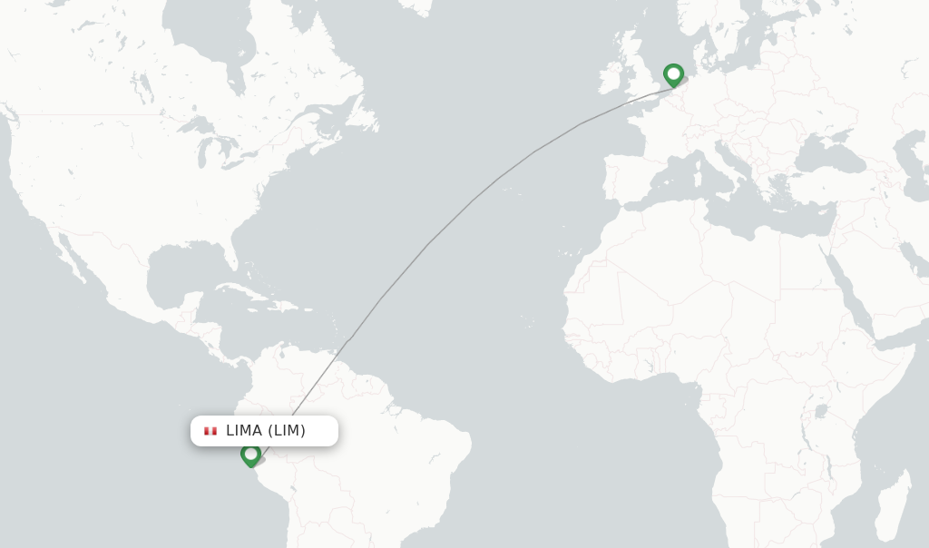 Route map with flights from Lima with KLM