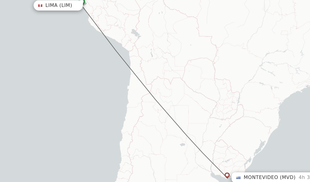 Flights from Lima to Montevideo route map