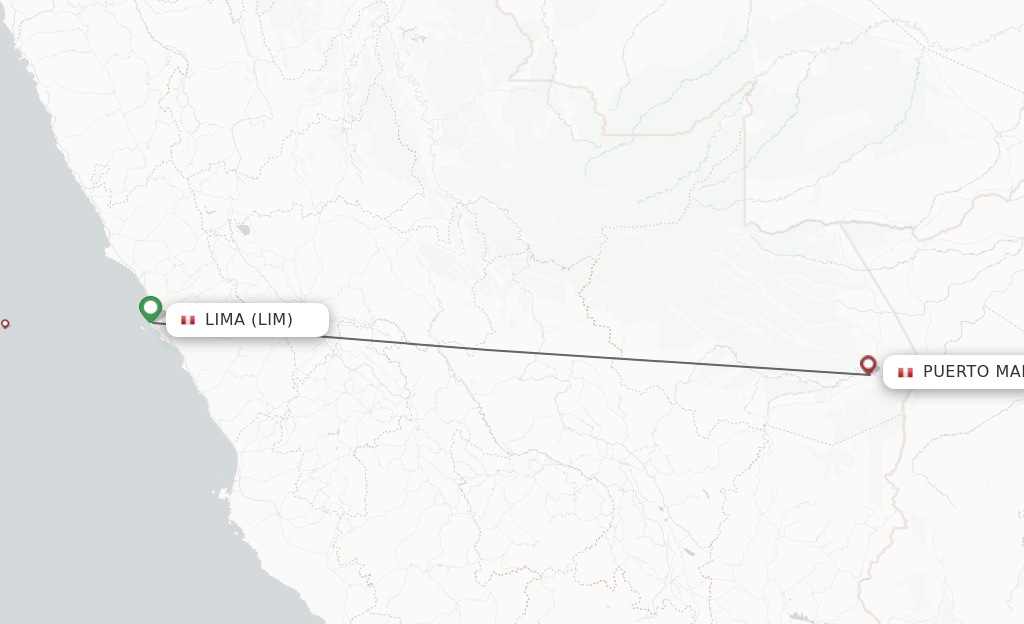 Flights from Lima to Puerto Maldonado route map