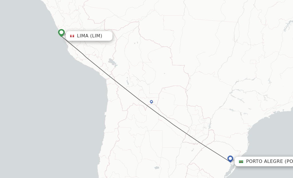 Flights from Lima to Porto Alegre route map