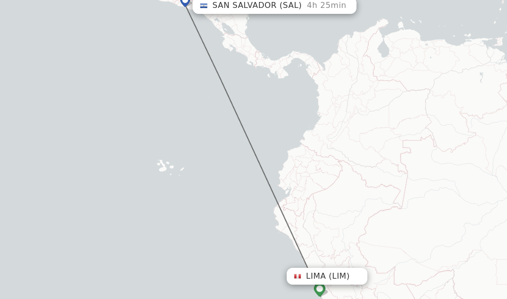 Flights from Lima to San Salvador route map