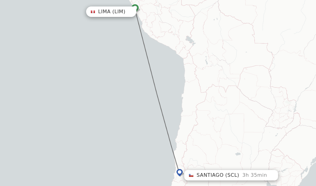 Flights from Lima to Santiago route map