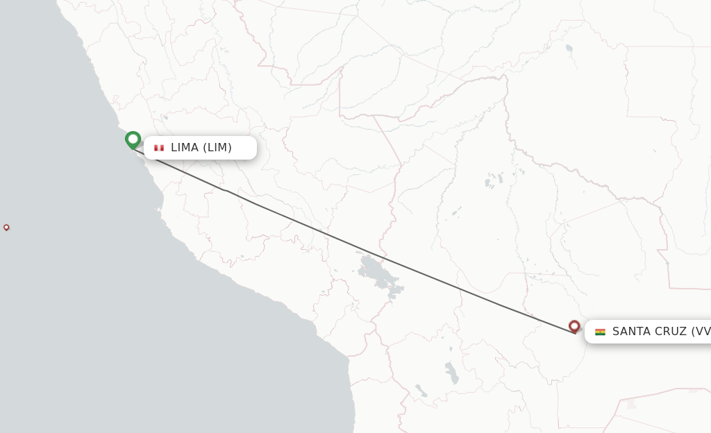 Flights from Lima to Santa Cruz route map