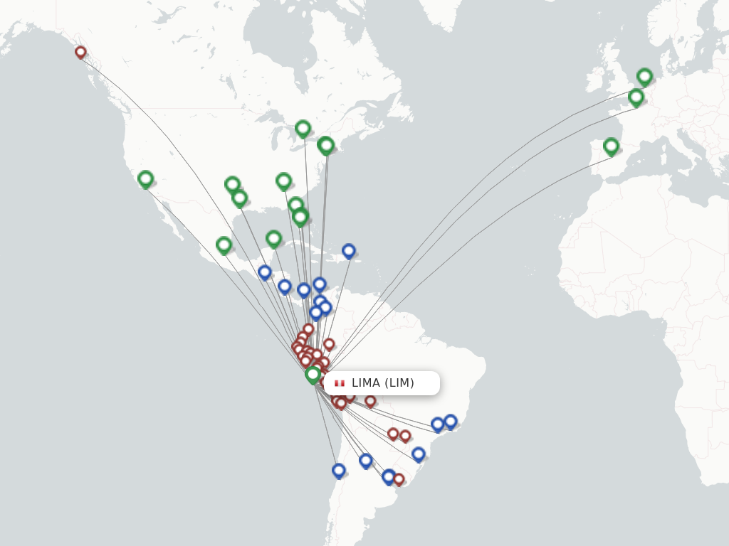 Route map with flights from Lima with 21 Air