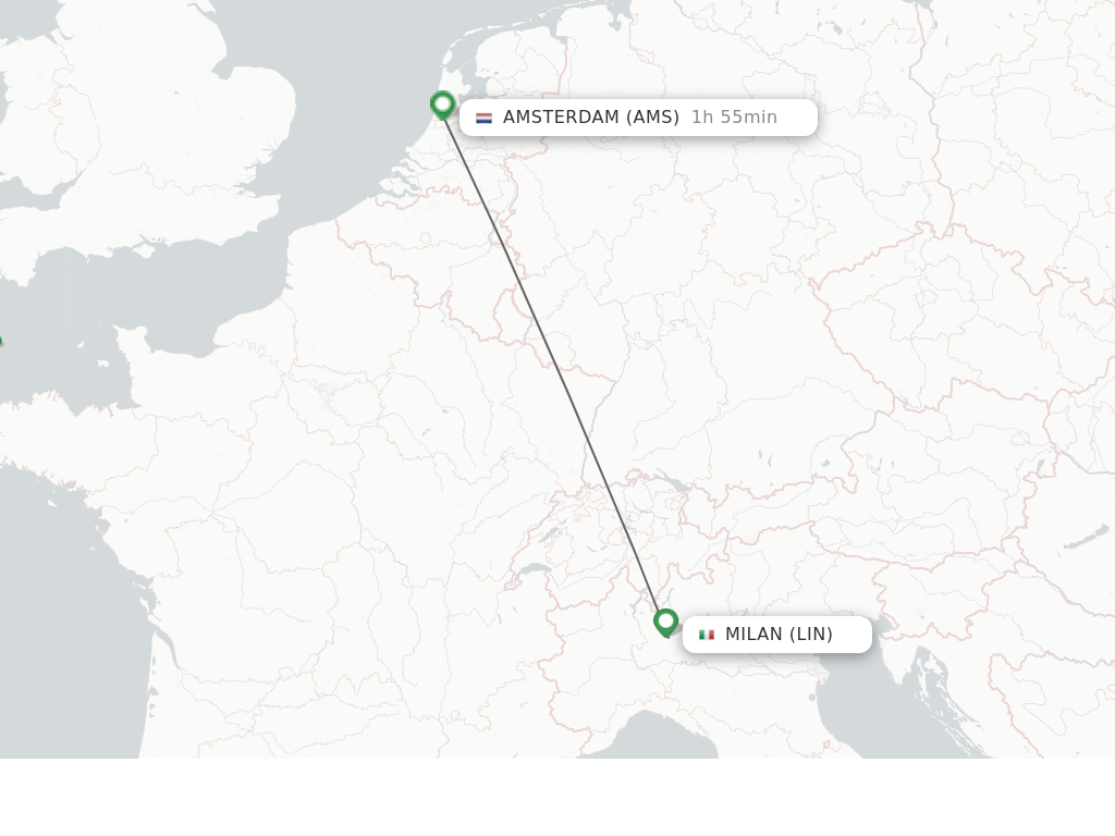 Flights from Milan to Amsterdam route map