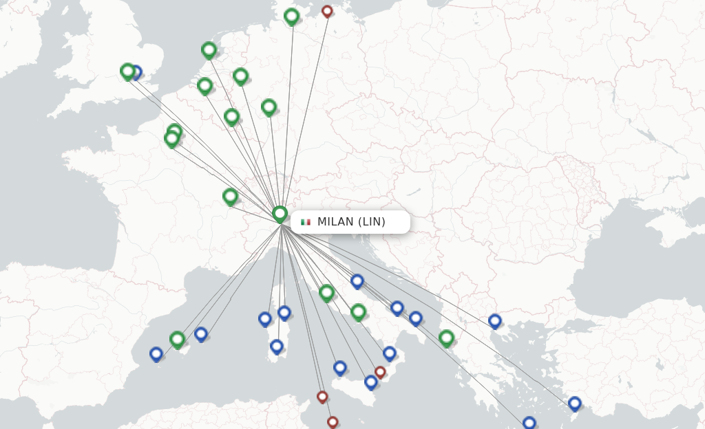 Route map with flights from Milan with Alitalia