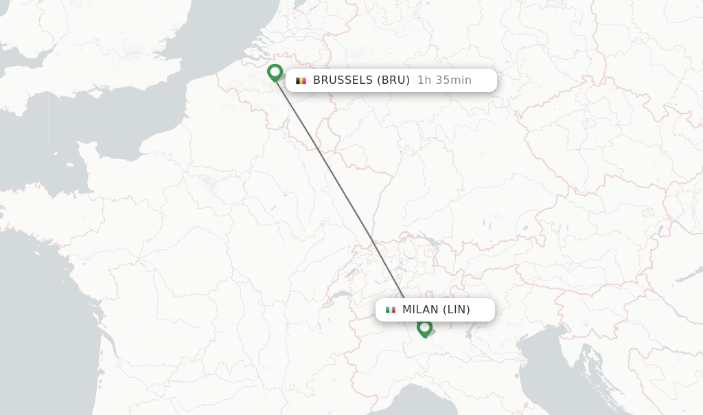 Flights from Milan to Brussels route map