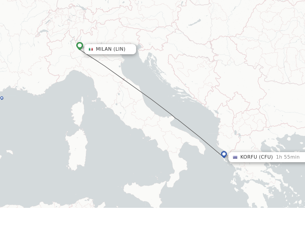 Flights from Milan to Kerkyra route map