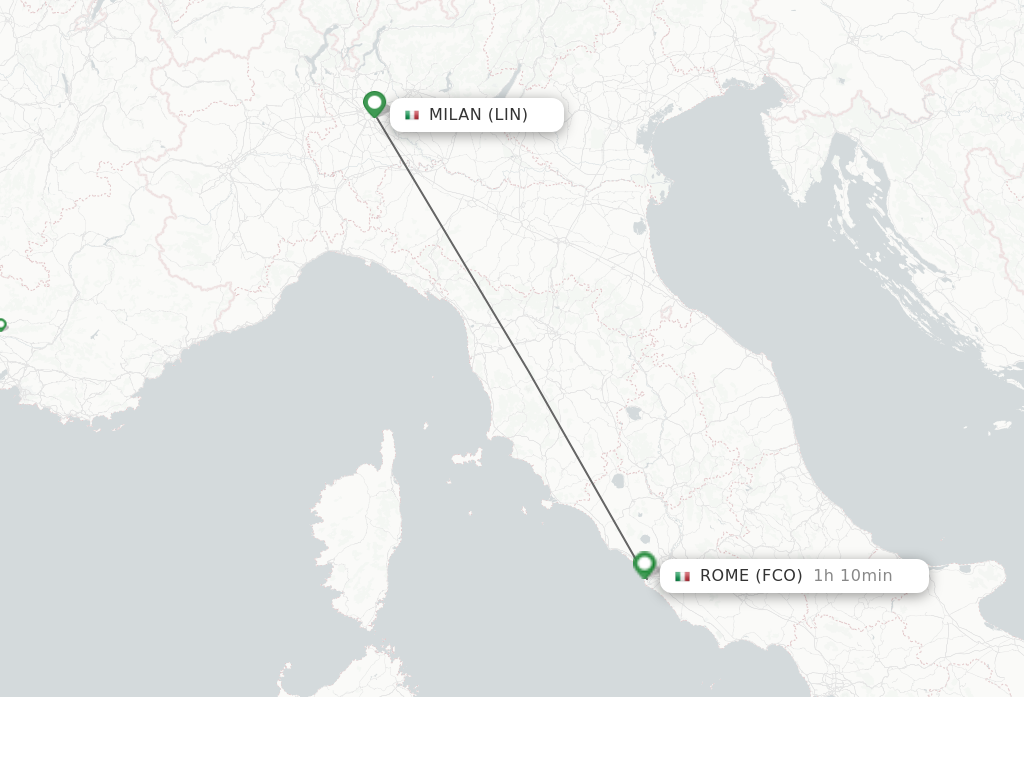 Flights from Milan to Rome route map