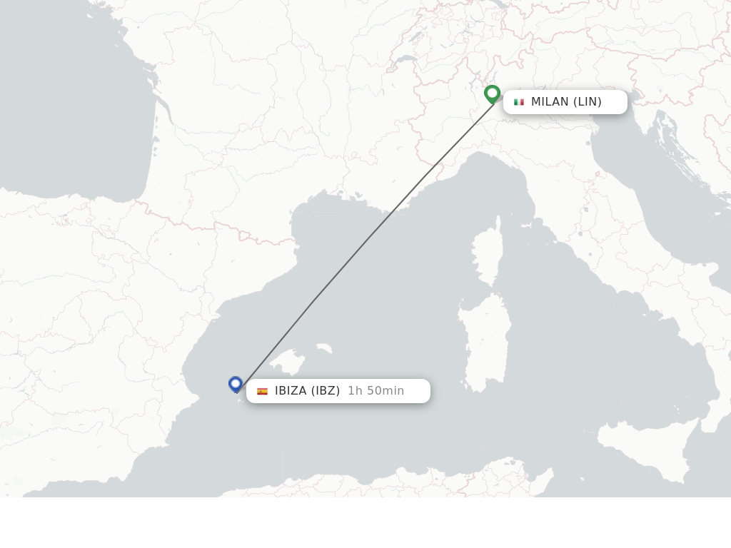 Flights from Milan to Ibiza route map