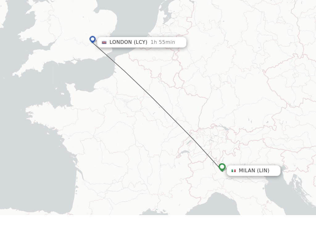 Flights from Milan to London route map