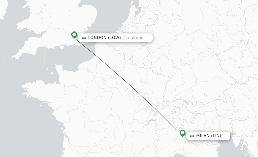Flights from Milan to London route map