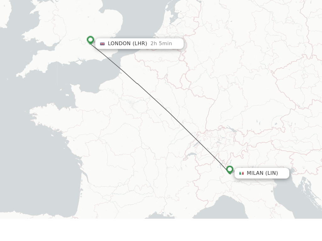 Flights from Milan to London route map