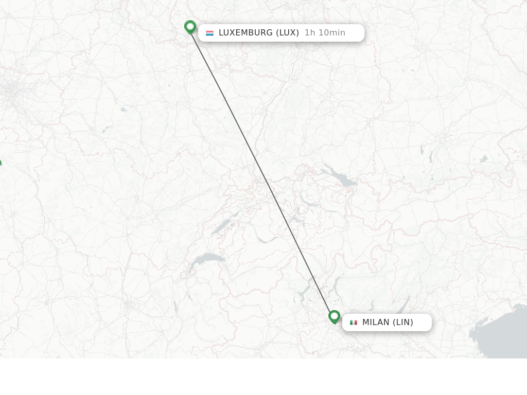 Flights from Milan to Luxembourg route map