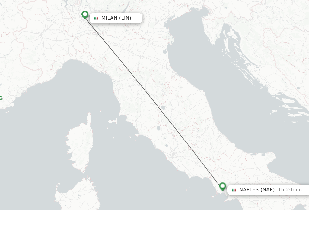 Flights from Milan to Naples route map