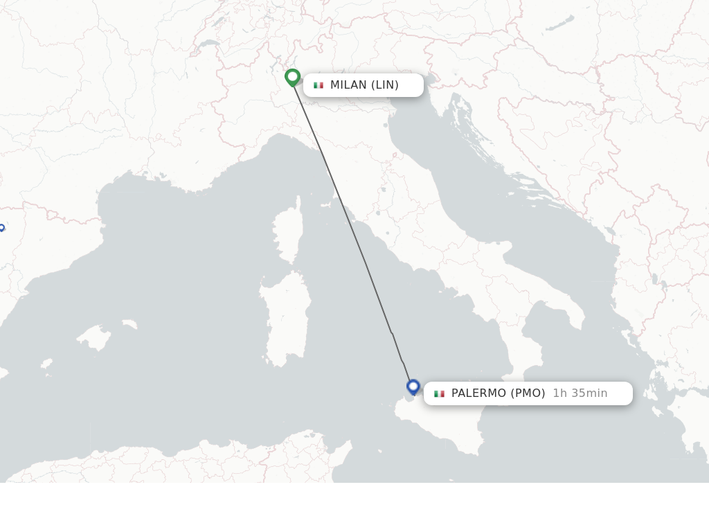 Flights from Milan to Palermo route map