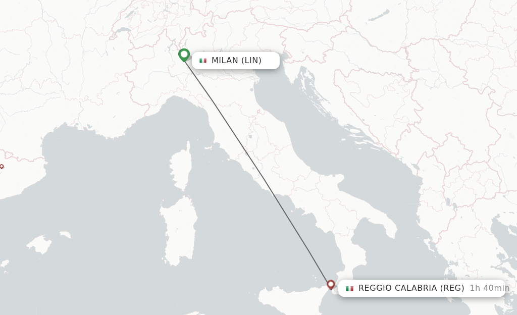 Flights from Milan to Reggio Calabria route map