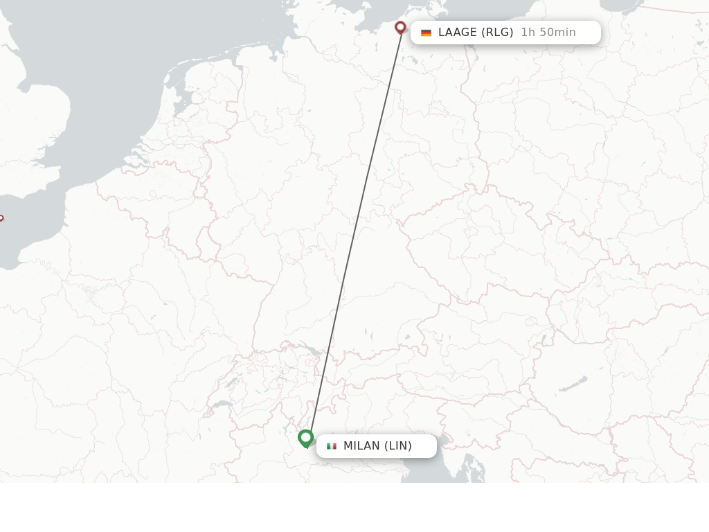 Flights from Milan to Rostock-Laage route map