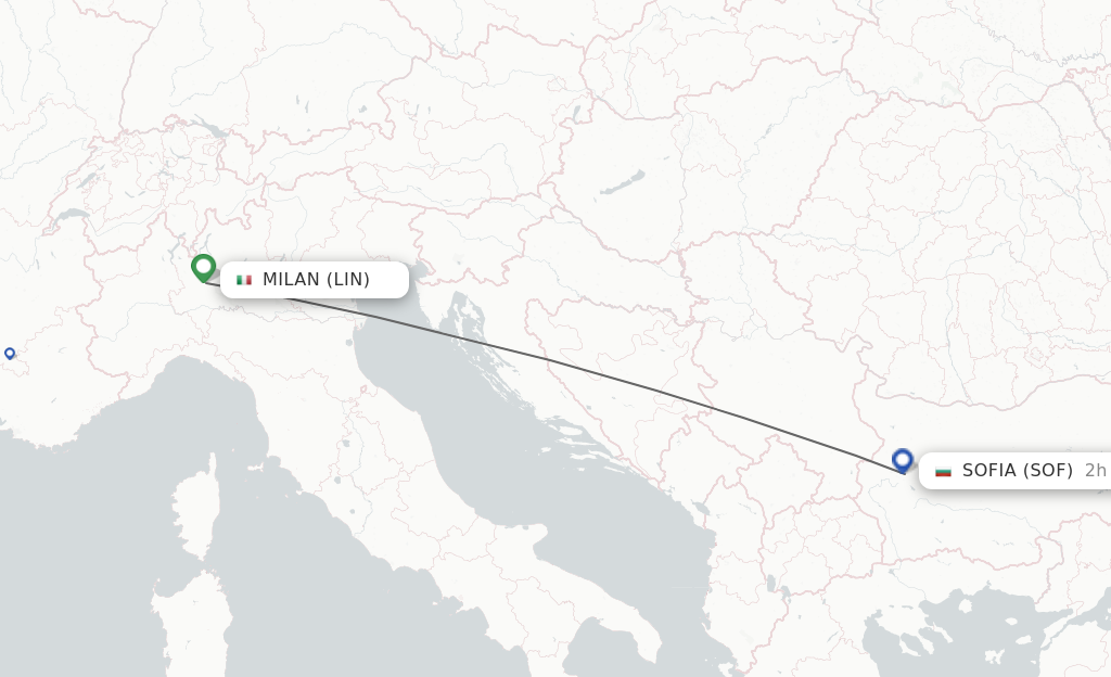 Flights from Milan to Sofia route map