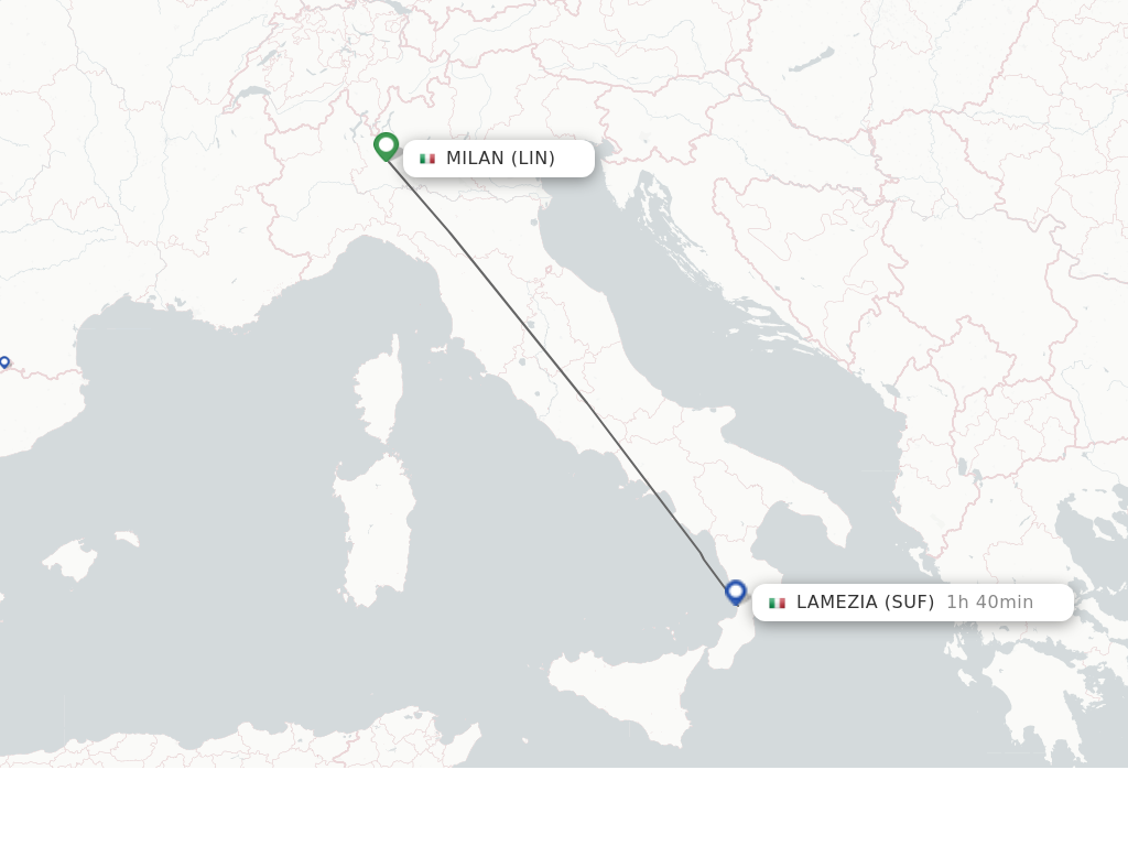 Flights from Milan to Lamezia-Terme route map