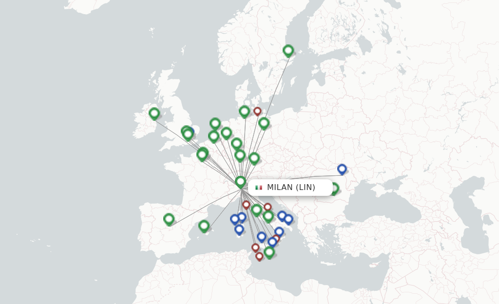 Flights from Milan to Paris route map