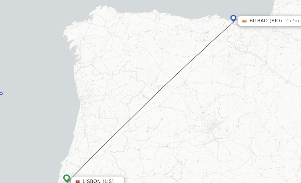 Flights from Lisbon to Bilbao route map