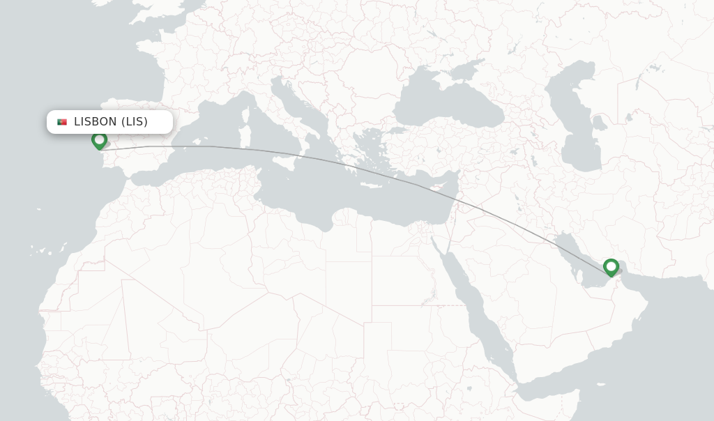 Route map with flights from Lisbon with Emirates