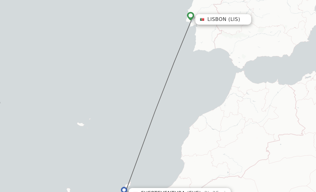 Flights from Lisbon to Puerto del Rosario route map