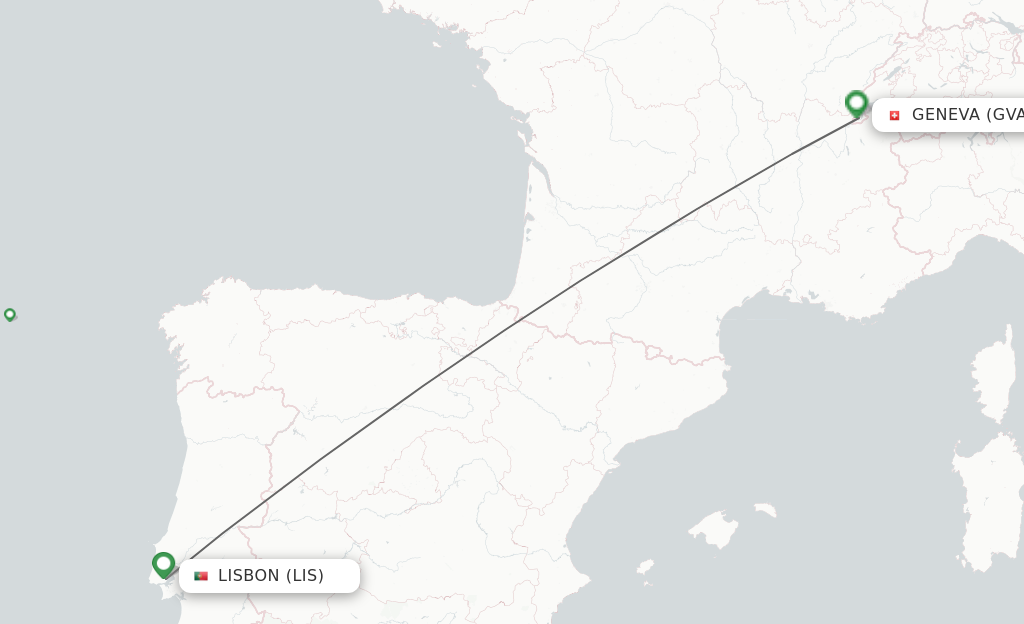 Flights from Lisbon to Geneva route map