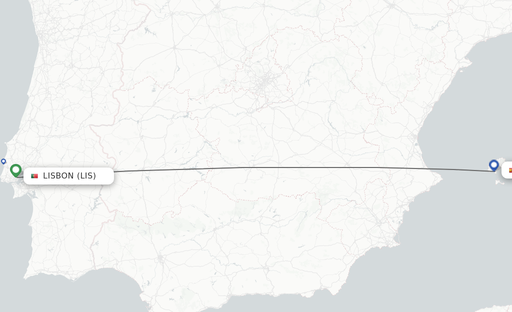 Flights from Lisbon to Ibiza route map