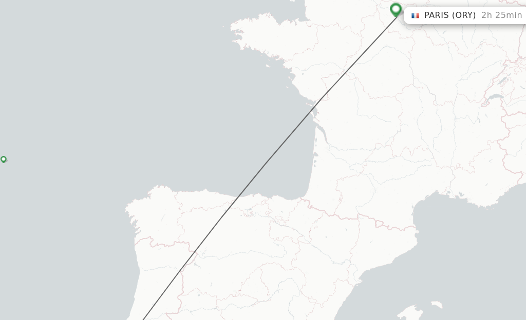Flights from Lisbon to Paris route map