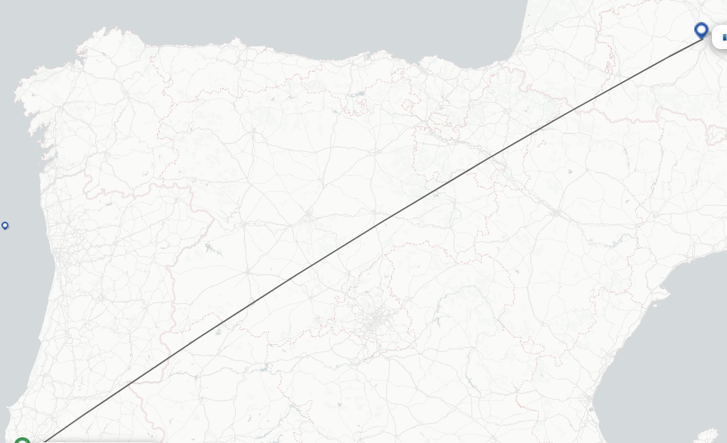 Flights from Lisbon to Toulouse route map