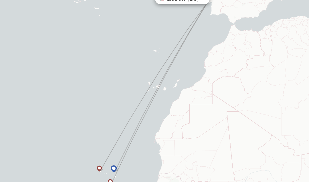 Route map with flights from Lisbon with Cabo Verde Airlines