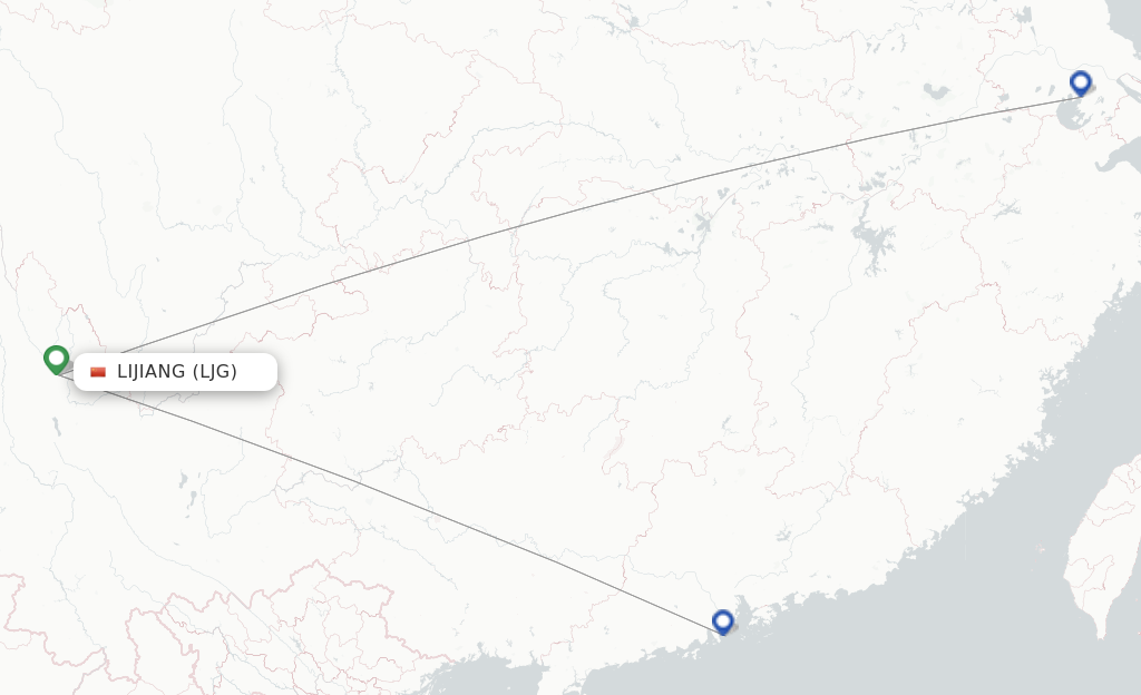 Route map with flights from Lijiang with Air Travel