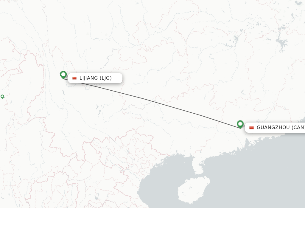 Flights from Lijiang to Guangzhou route map
