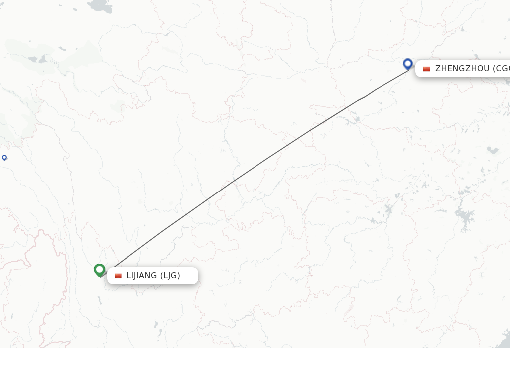 Flights from Lijiang to Zhengzhou route map