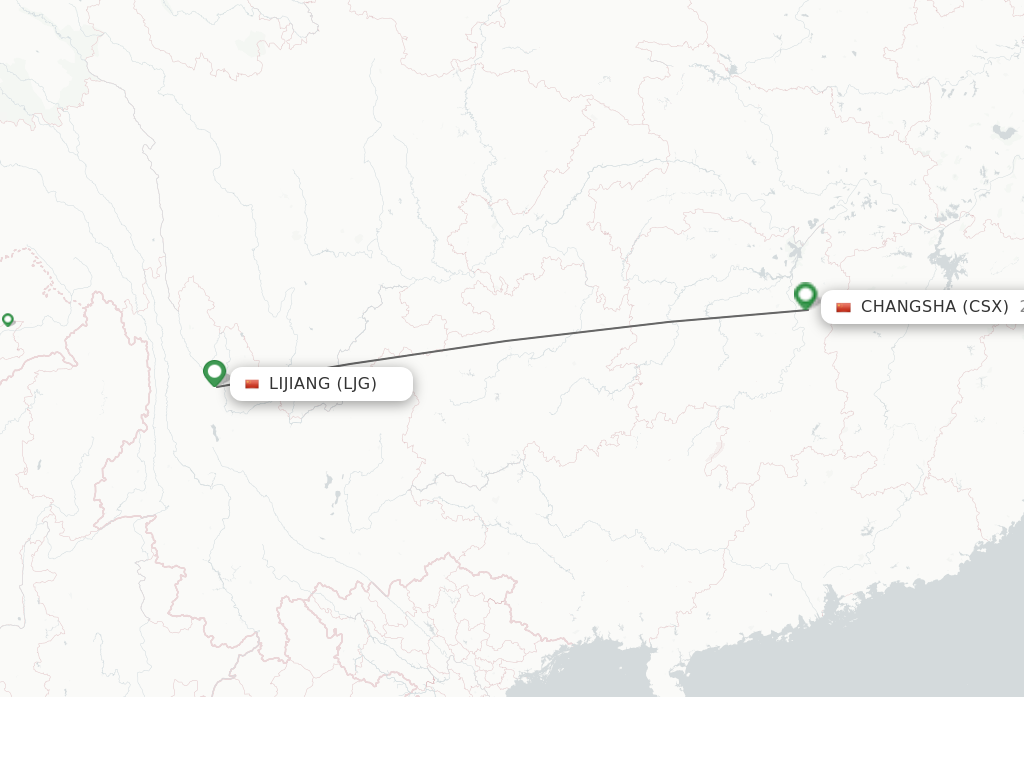 Flights from Lijiang to Changsha route map