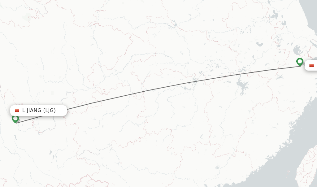 Flights from Lijiang to Hangzhou route map