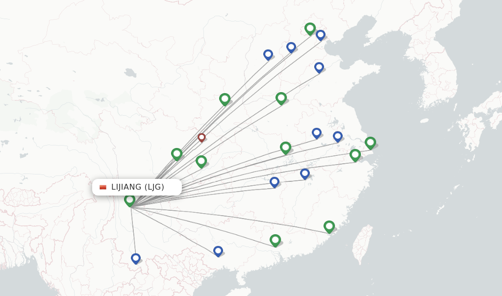 Route map with flights from Lijiang with Capital Airlines