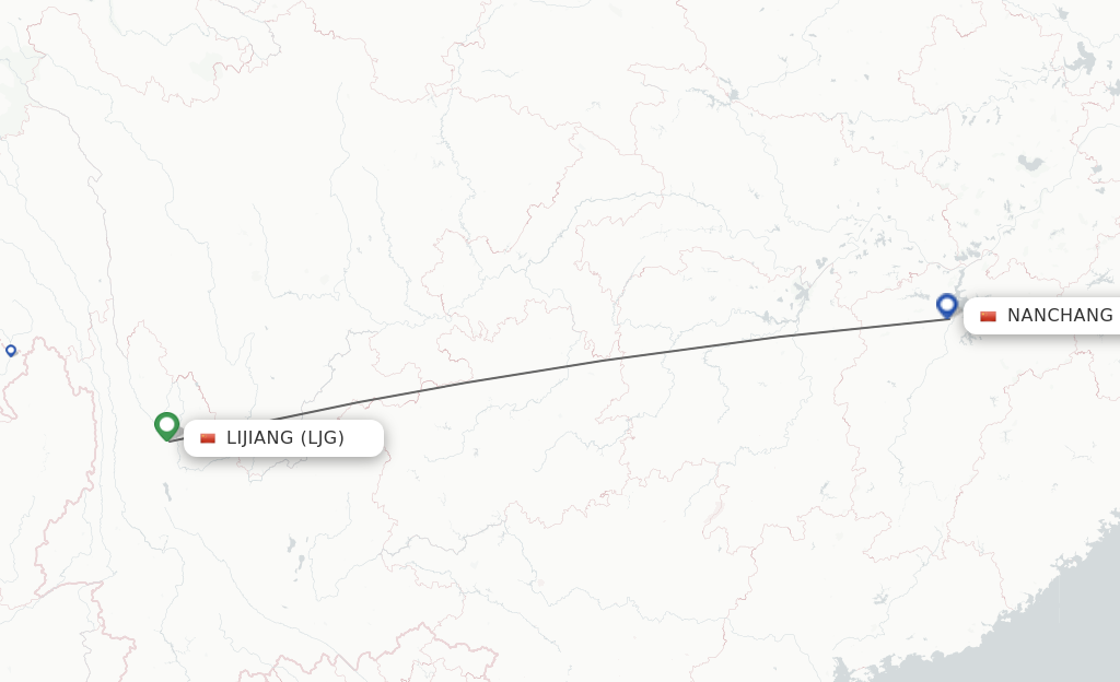 Flights from Lijiang to Nanchang route map