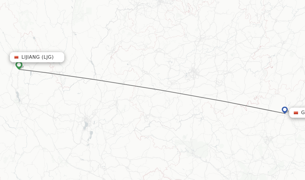 Flights from Lijiang to Guilin route map